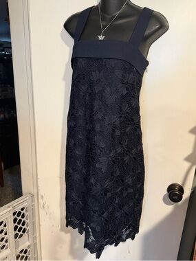 Banana Republic Navy Lace Square-Neck Sleeveless Dress
